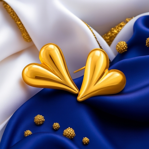 🆕️Radiant 18K Gold Plated Layered Necklace with Heart Pendant Stud Earrings Set - Picture 6 of 12